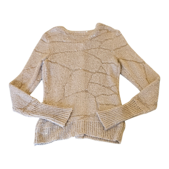 Simply Vera Vera Wang Small Beige Long Sleeve Sequin Knit Button Up Sweater - Picture 6 of 9